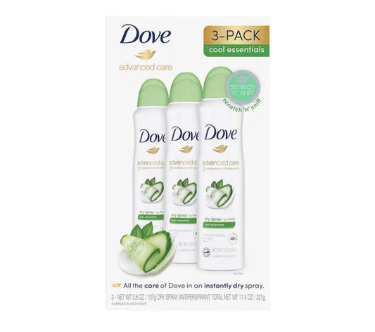 Dove Cool Essentials Dry Spray 3.8 oz, 3-pack