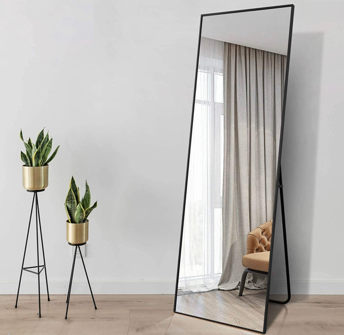 GLSLAND 65"x22" Full Length Mirror Standing Hanging or Leaning Against Wall Large Rectangle Bedroom Floor Dressing Aluminum Alloy Thin Frame (Black)