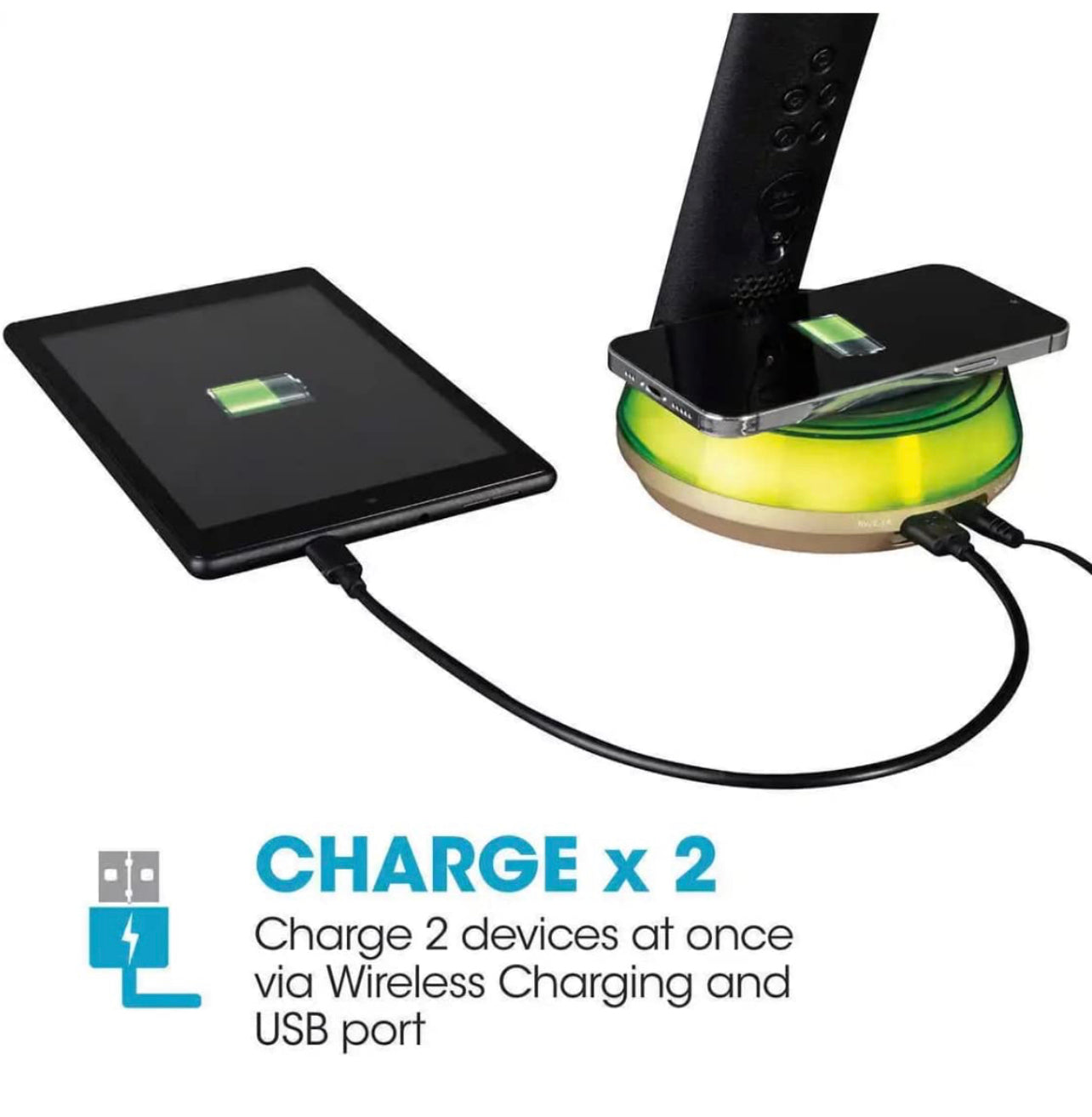 Ottlite Wellness Series Wireless Charging Lamp -Black & Gold