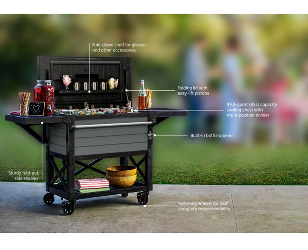 Keter Patio Cooler and Outdoor Table Beverage Cart with Wheels