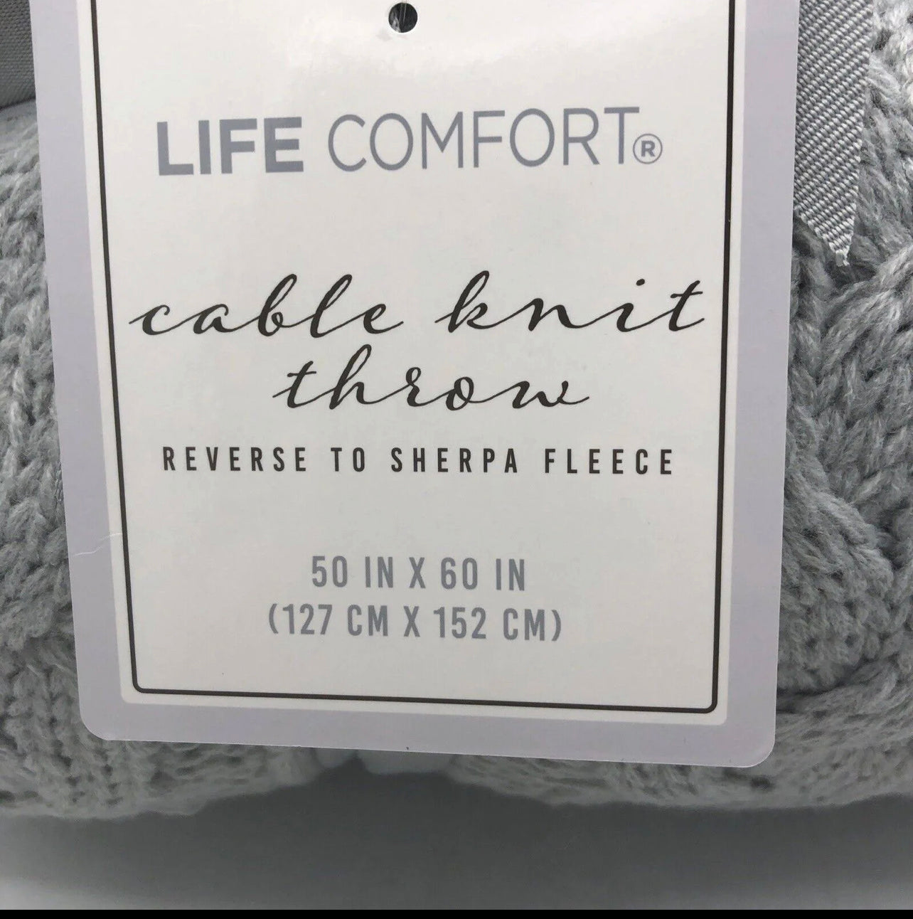 Life Comfort Cable Knit Throw Grey Reversible Sherpa Fleece Gray 50x60