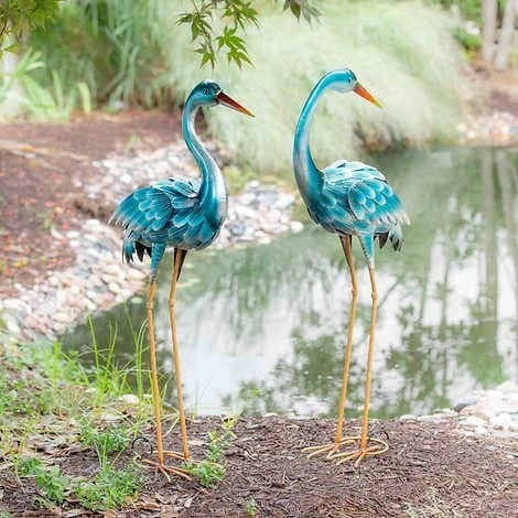 New 35” Blue Heron Statue Pair