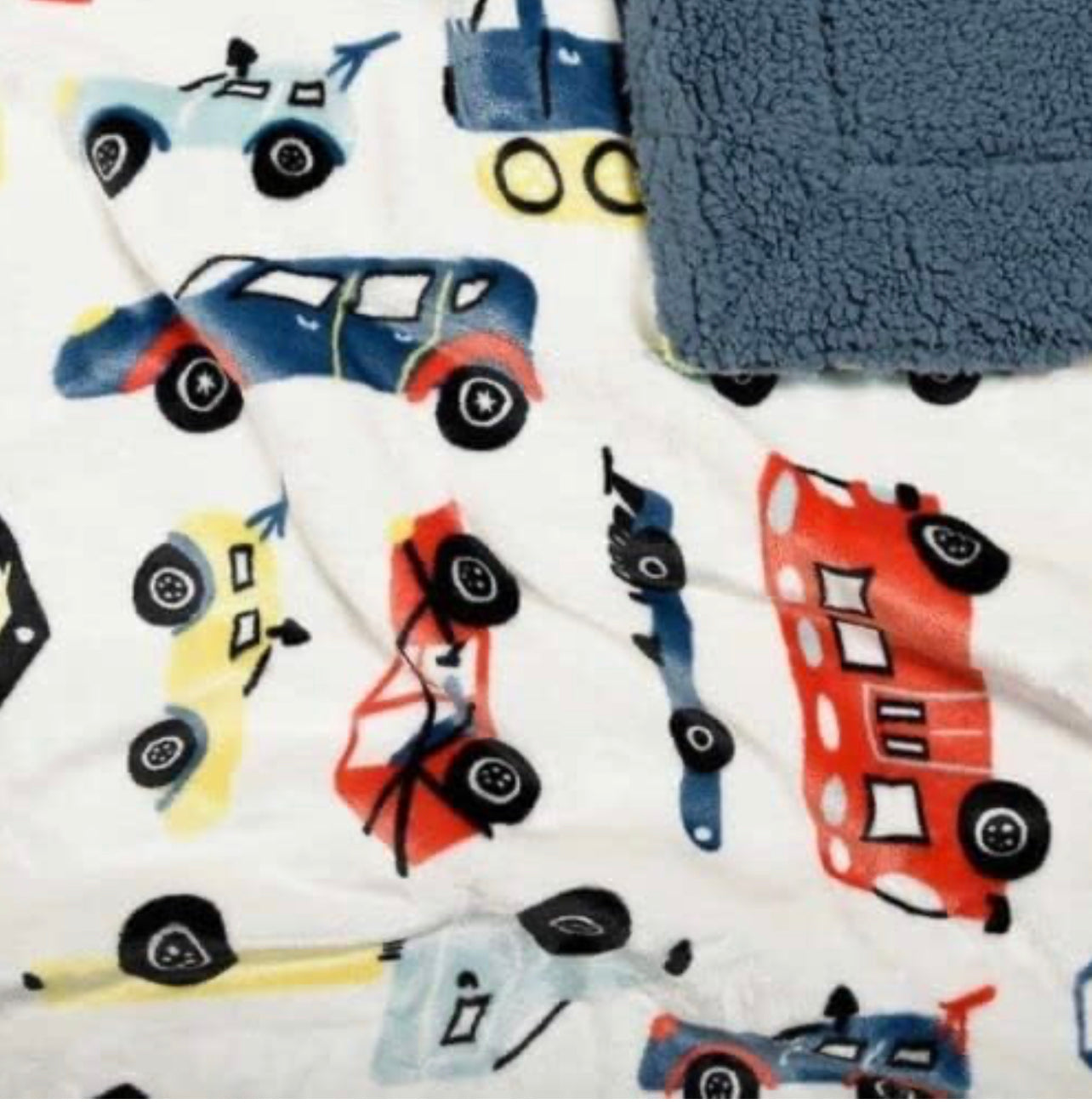 LIFE COMFORT KIDS Ultimate Sherpa Fleece Blanket Cars Blue