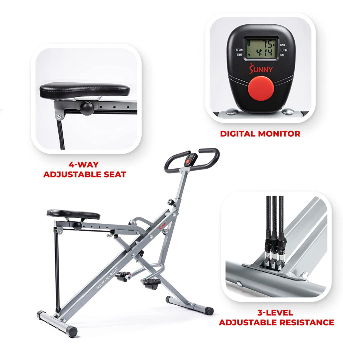 Sunny Health & Fitness Squat Assist Row-N-Ride Trainer for Glutes Workout