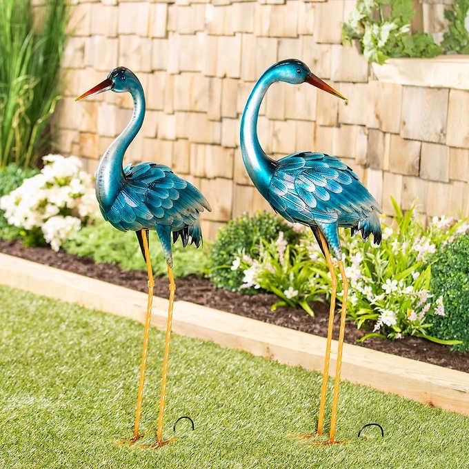 New 35” Blue Heron Statue Pair