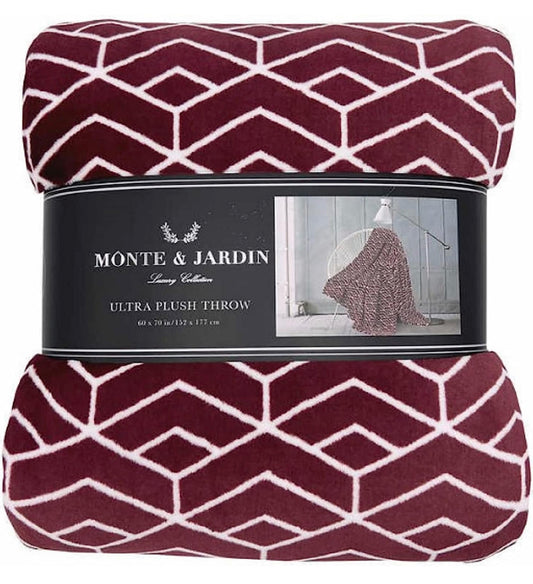 Monte & Jardin Luxury Collection Ultra Plush, Cozy, & Soft Throw, Heavy Weight for Extra Warmth 60 X 70in (Maroon & White)