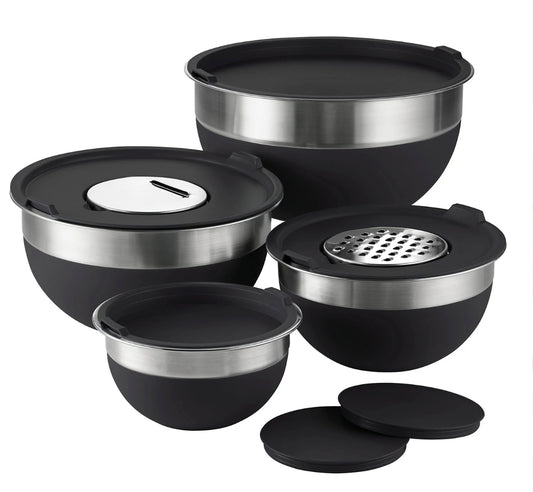 Tramontina 10-Piece Stainless Steel Mixing Bowls, Covers & Graters Included