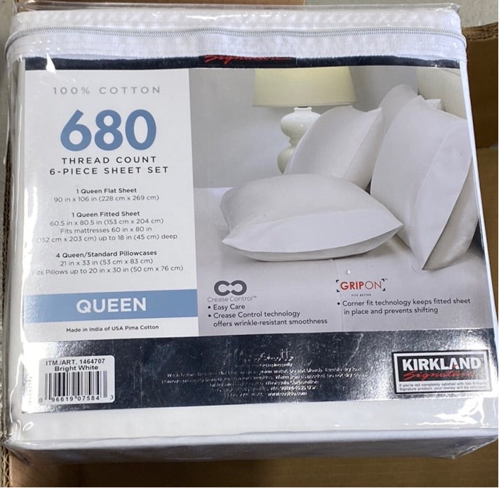 Kirkland Signature 680 Thread Count Sheet Set (QUEEN) (WHITE)