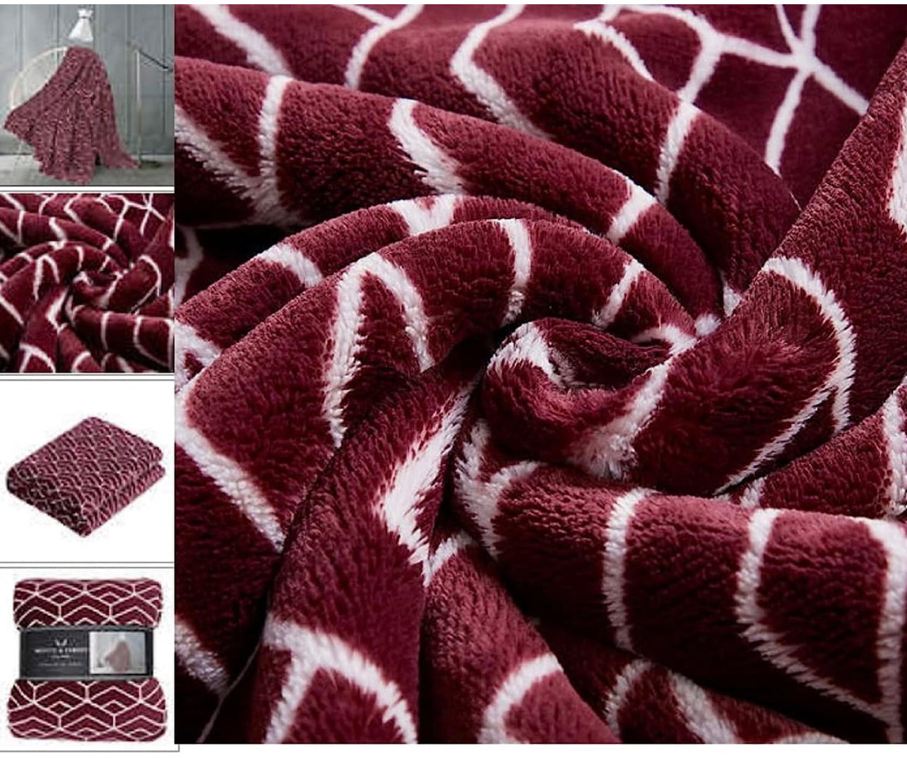 Monte & Jardin Luxury Collection Ultra Plush, Cozy, & Soft Throw, Heavy Weight for Extra Warmth 60 X 70in (Maroon & White)