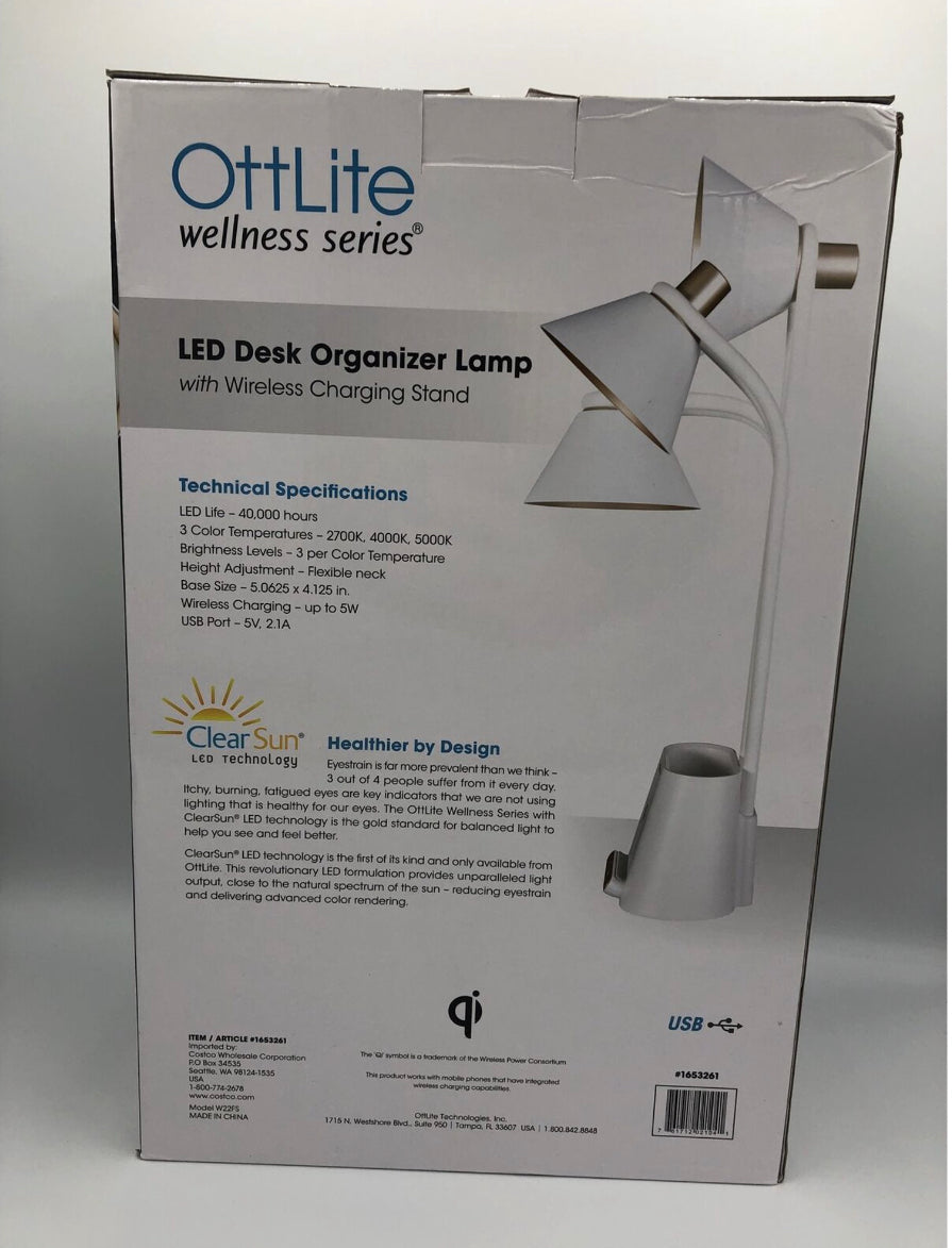 OttlLite Wellness Series LED Desk Organizer Lamp with Wireless Charging Stand