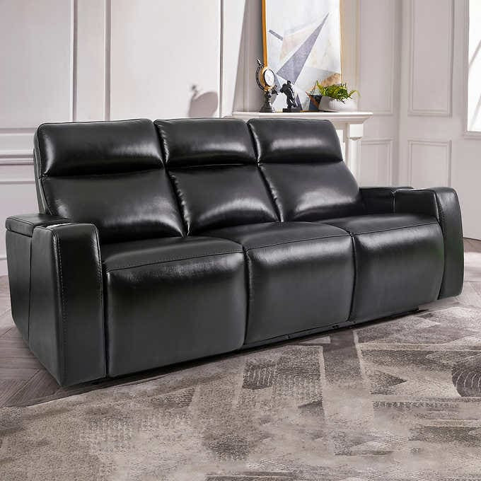 Renaissance Leather Power Reclining Sofa with Drop Down Table