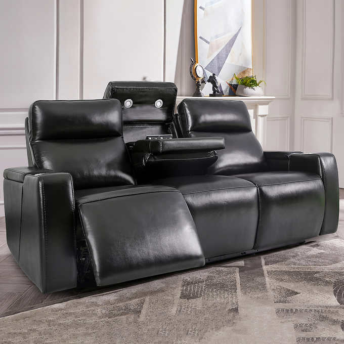 Renaissance Leather Power Reclining Sofa with Drop Down Table