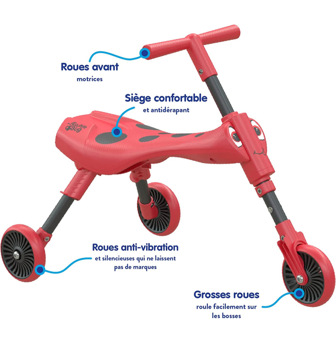 Scuttlebug Ride On - Walking Tricycle with a Foldable Design - Red