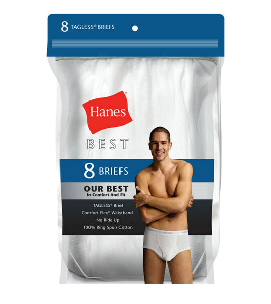 Hanes Men's Tagless White Briefs with ComfortFlex Waistband