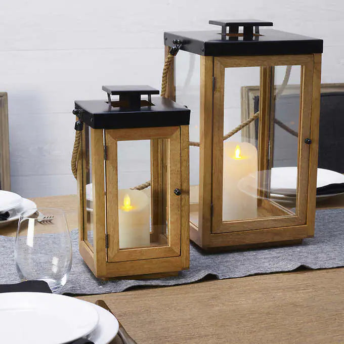 Mikasa Mango Wood Lantern Set, 2-piece