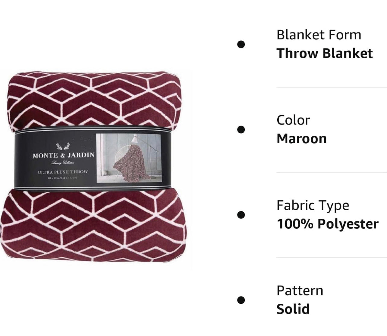 Monte & Jardin Luxury Collection Ultra Plush, Cozy, & Soft Throw, Heavy Weight for Extra Warmth 60 X 70in (Maroon & White)