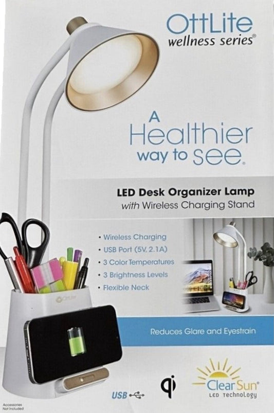 OttlLite Wellness Series LED Desk Organizer Lamp with Wireless Charging Stand