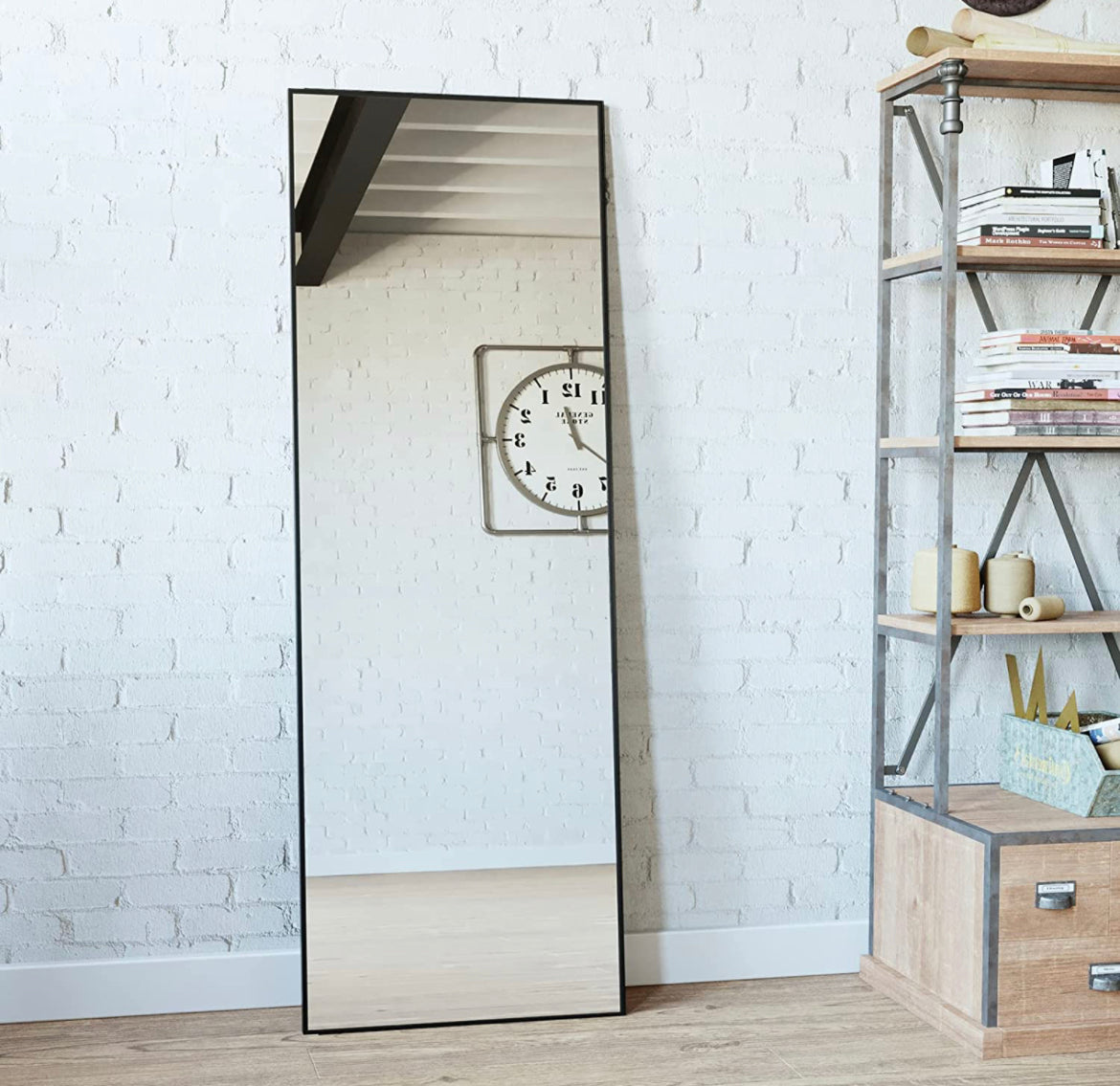 GLSLAND 65"x22" Full Length Mirror Standing Hanging or Leaning Against Wall Large Rectangle Bedroom Floor Dressing Aluminum Alloy Thin Frame (Black)