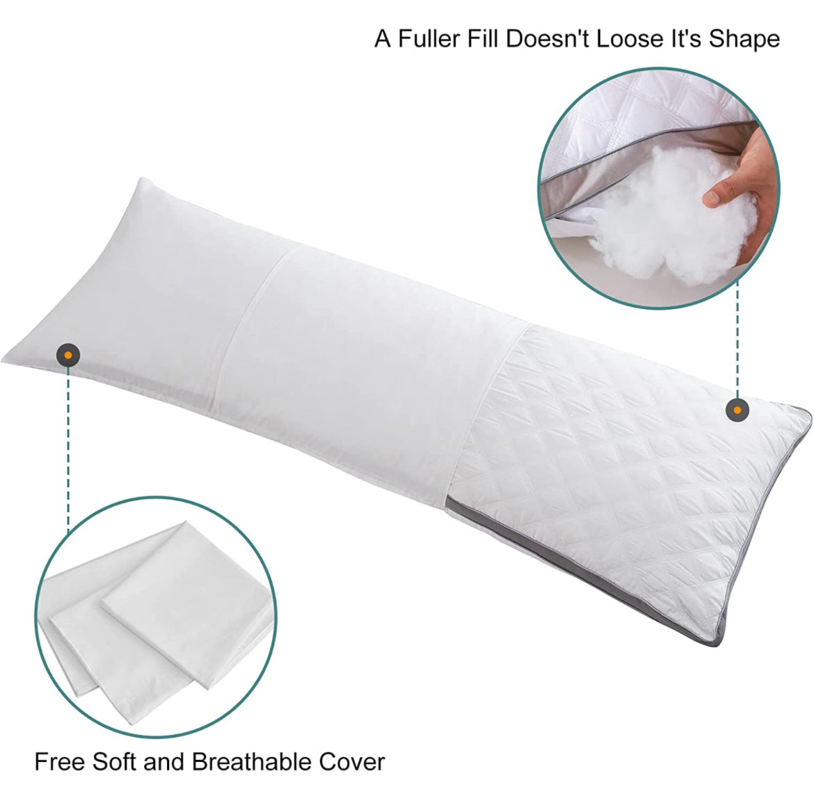 Oubonun Premium Adjustable Loft Quilted Body Pillows - Firm and Fluffy Pillow, Head Support Pillow - 21"x54"