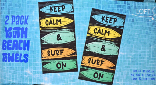 Loft by Loftex Youth Beach Towels 2 Pack Keep Calm & Surf On 30" x 60"