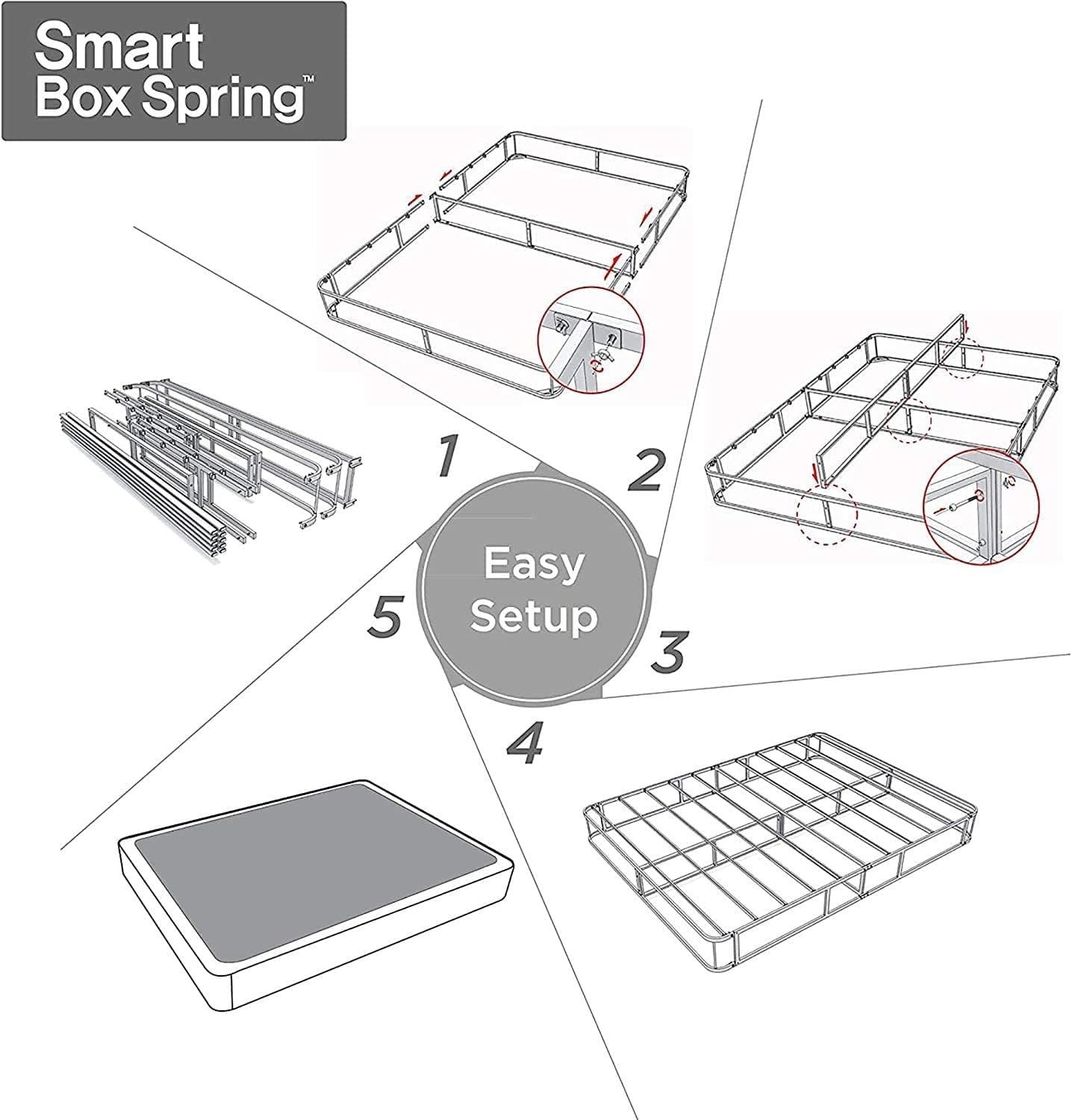 ZINUS 5 Inch Metal Smart Box Spring / 700 lbs Mattress Foundation / Strong Metal Frame / Easy Assembly, Full